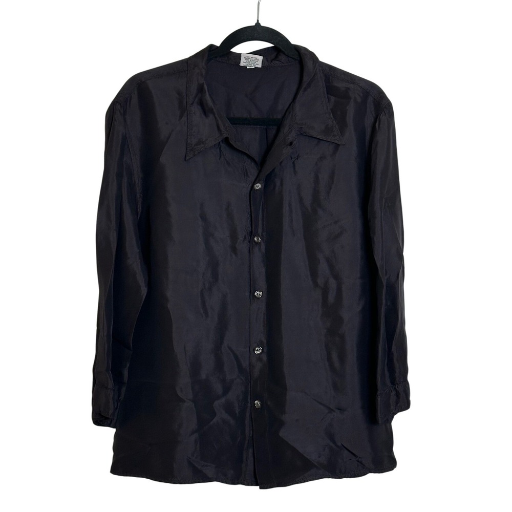 Vintage CP‎ Shades Rayon Button Down Shirt Size M Black Minimalist Casual Travel